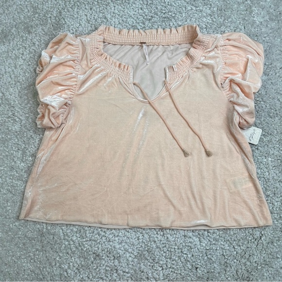 NWT Free People Terese Velour Velvet Crop Top  Peachy Pink. Boho luxury Small - Picture 1 of 11